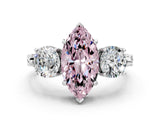 White gold Three-Stone Fancy Pink Marquise Cut Cut Milgrain Band Prong Setting Ring