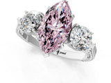 White gold Three-Stone Fancy Pink Marquise Cut Cut Milgrain Band Prong Setting Ring_1