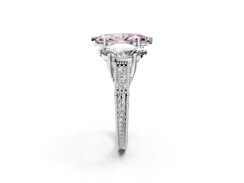 White gold Three-Stone Fancy Pink Marquise Cut Cut Milgrain Pavé Engagement Ring_14