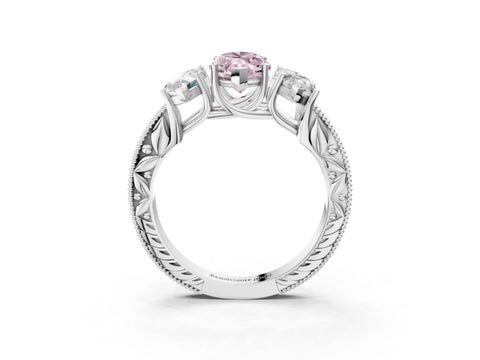 White gold Three-Stone Fancy Pink Marquise Cut Cut Milgrain Pavé Engagement Ring_15