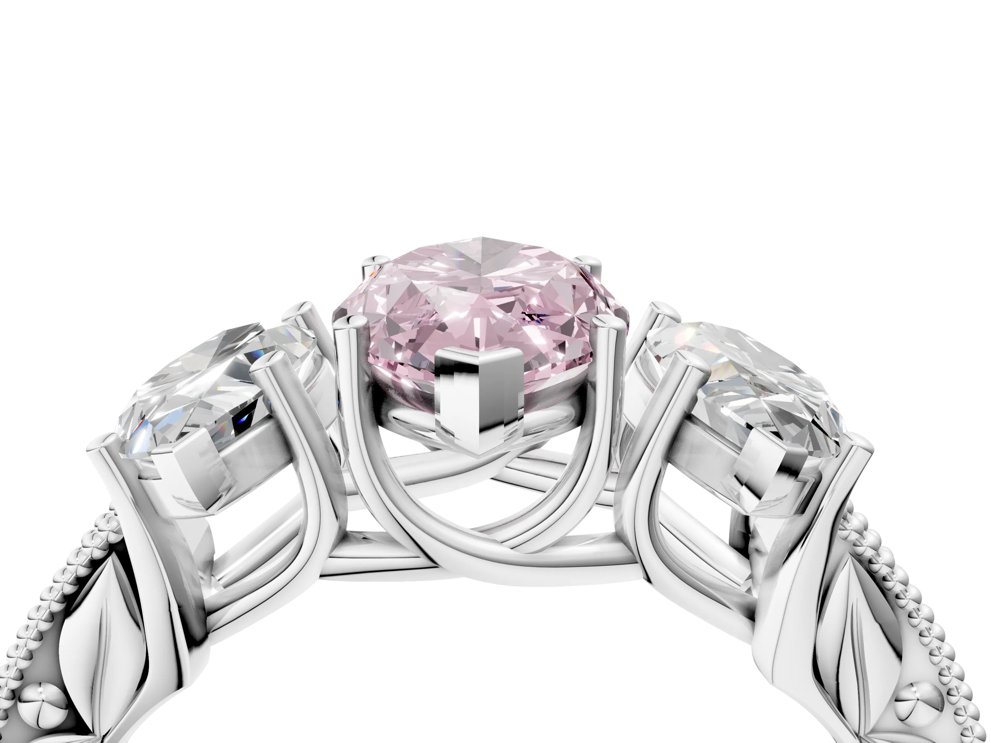 White gold Three-Stone Fancy Pink Marquise Cut Cut Milgrain Pavé Engagement Ring_16