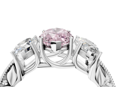 White gold Three-Stone Fancy Pink Marquise Cut Cut Milgrain Pavé Engagement Ring_16