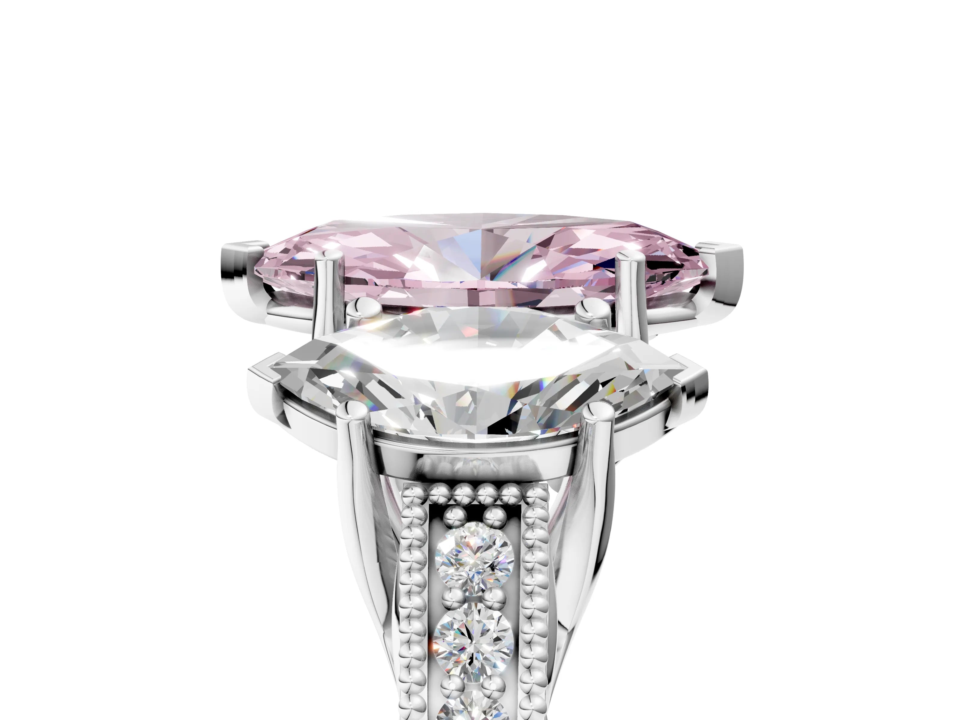 White gold Three-Stone Fancy Pink Marquise Cut Cut Milgrain Pavé Engagement Ring_17