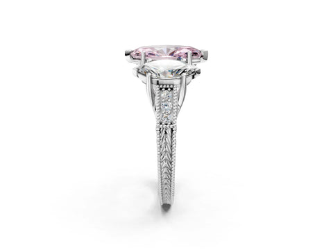 White gold Three-Stone Fancy Pink Marquise Cut Cut Milgrain Pavé Engagement Ring_2