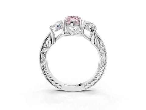 White gold Three-Stone Fancy Pink Marquise Cut Cut Milgrain Pavé Engagement Ring_4