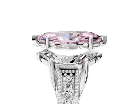 White gold Three-Stone Fancy Pink Marquise Cut Cut Milgrain Pavé Engagement Ring_5