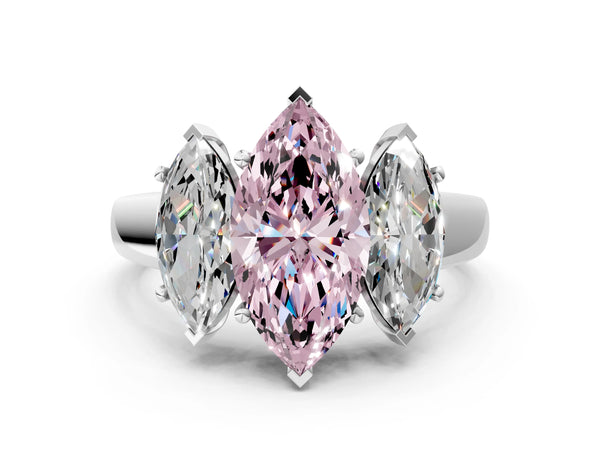 Platinum Three-Stone Fancy Pink Marquise Cut Cut Solitaire Ring with Classic Prong Setting