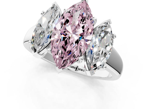 Platinum Three-Stone Fancy Pink Marquise Cut Cut Solitaire Ring with Classic Prong Setting