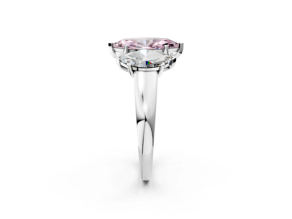 Platinum Three-Stone Fancy Pink Marquise Cut Cut Solitaire Ring with Classic Prong Setting