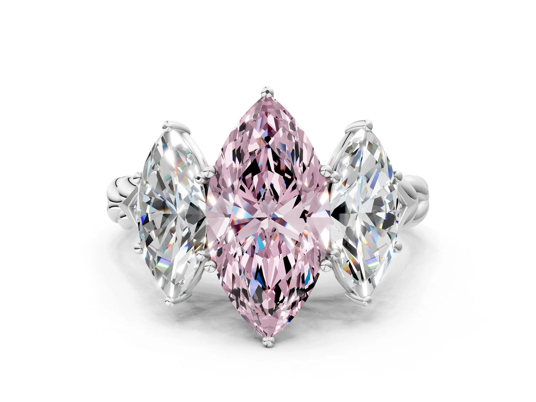 White gold Three-Stone Fancy Pink Marquise Cut Diamond Braided Band Ring with Four-Prong Setting_20