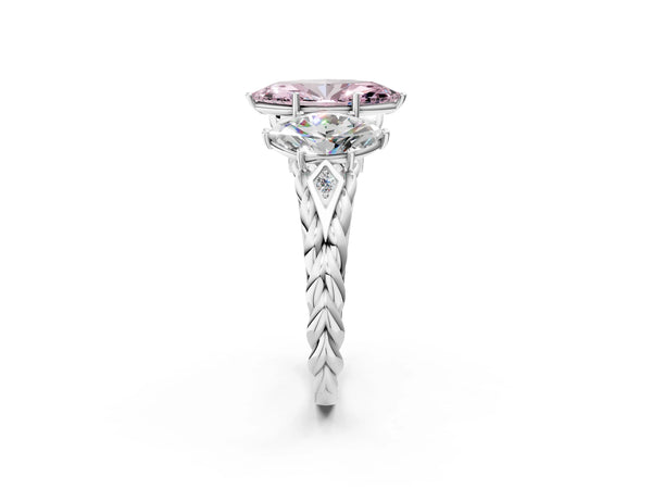 White gold Three-Stone Fancy Pink Marquise Cut Diamond Braided Band Ring with Four-Prong Setting