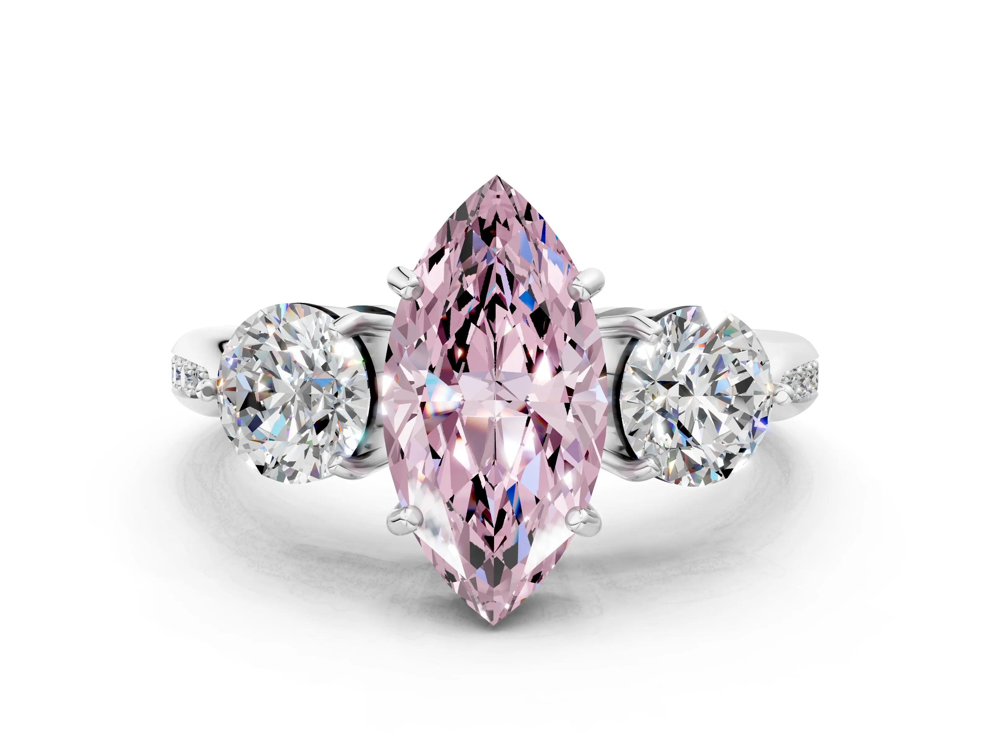 White gold Three-Stone Fancy Pink Marquise Cut Diamond Channel Set Engagement Ring with Prong Setting_12