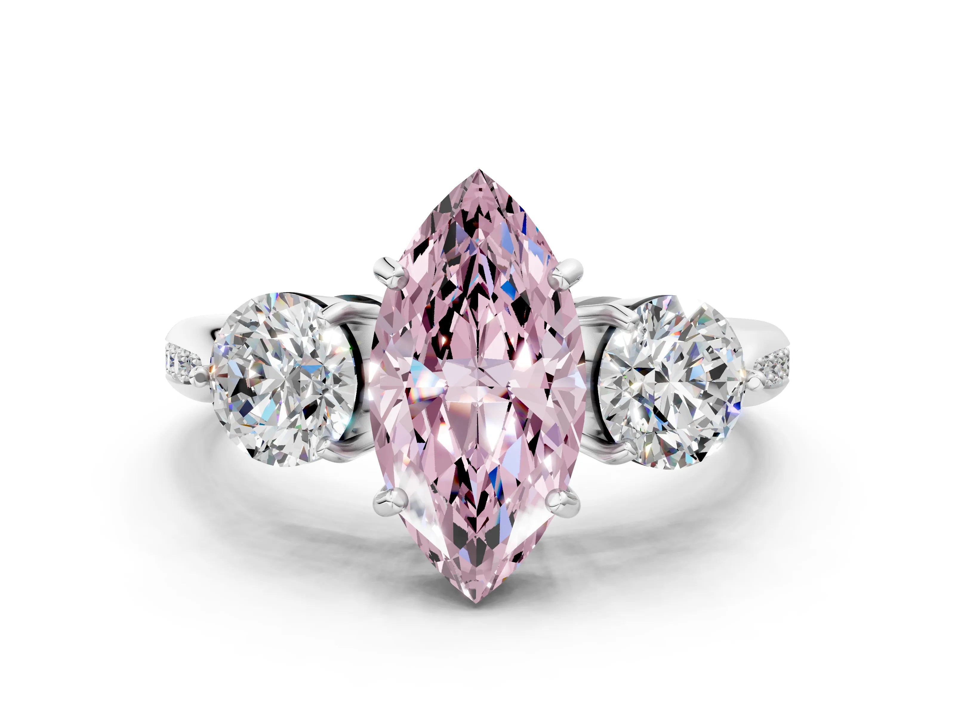 White gold Three-Stone Fancy Pink Marquise Cut Diamond Channel Set Engagement Ring with Prong Setting_24