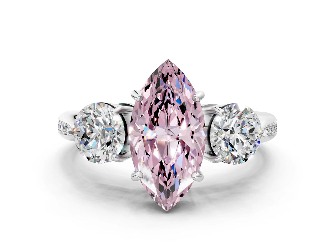 White gold Three-Stone Fancy Pink Marquise Cut Diamond Channel Set Engagement Ring with Prong Setting_24