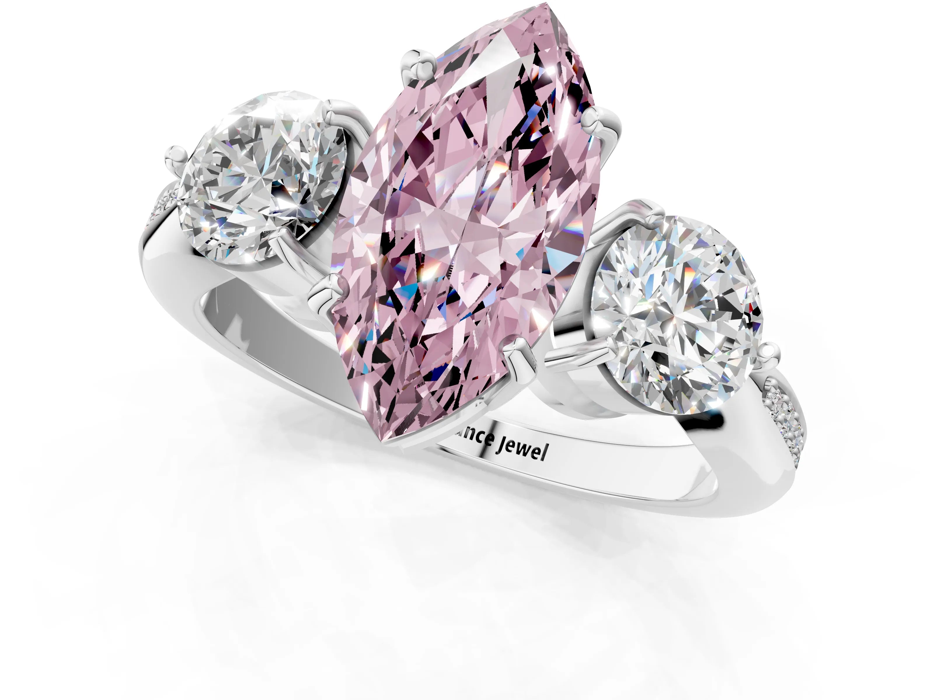 White gold Three-Stone Fancy Pink Marquise Cut Diamond Channel Set Engagement Ring with Prong Setting_25