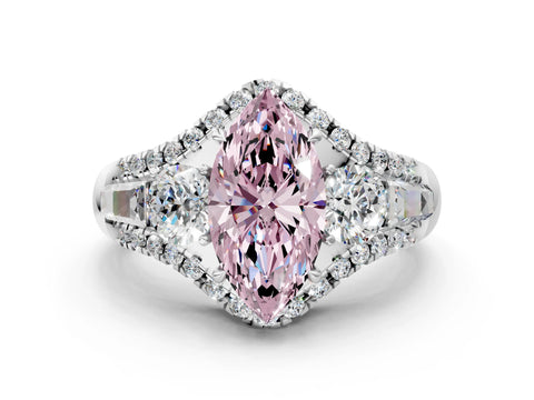 White gold Three-Stone Fancy Pink Marquise Cut Diamond Engagement Ring with Pave Band and Prong Setting_12