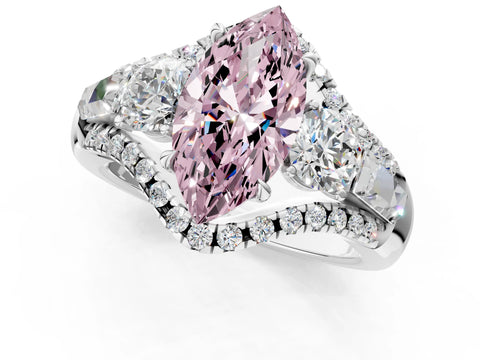 White gold Three-Stone Fancy Pink Marquise Cut Diamond Engagement Ring with Pave Band and Prong Setting_13