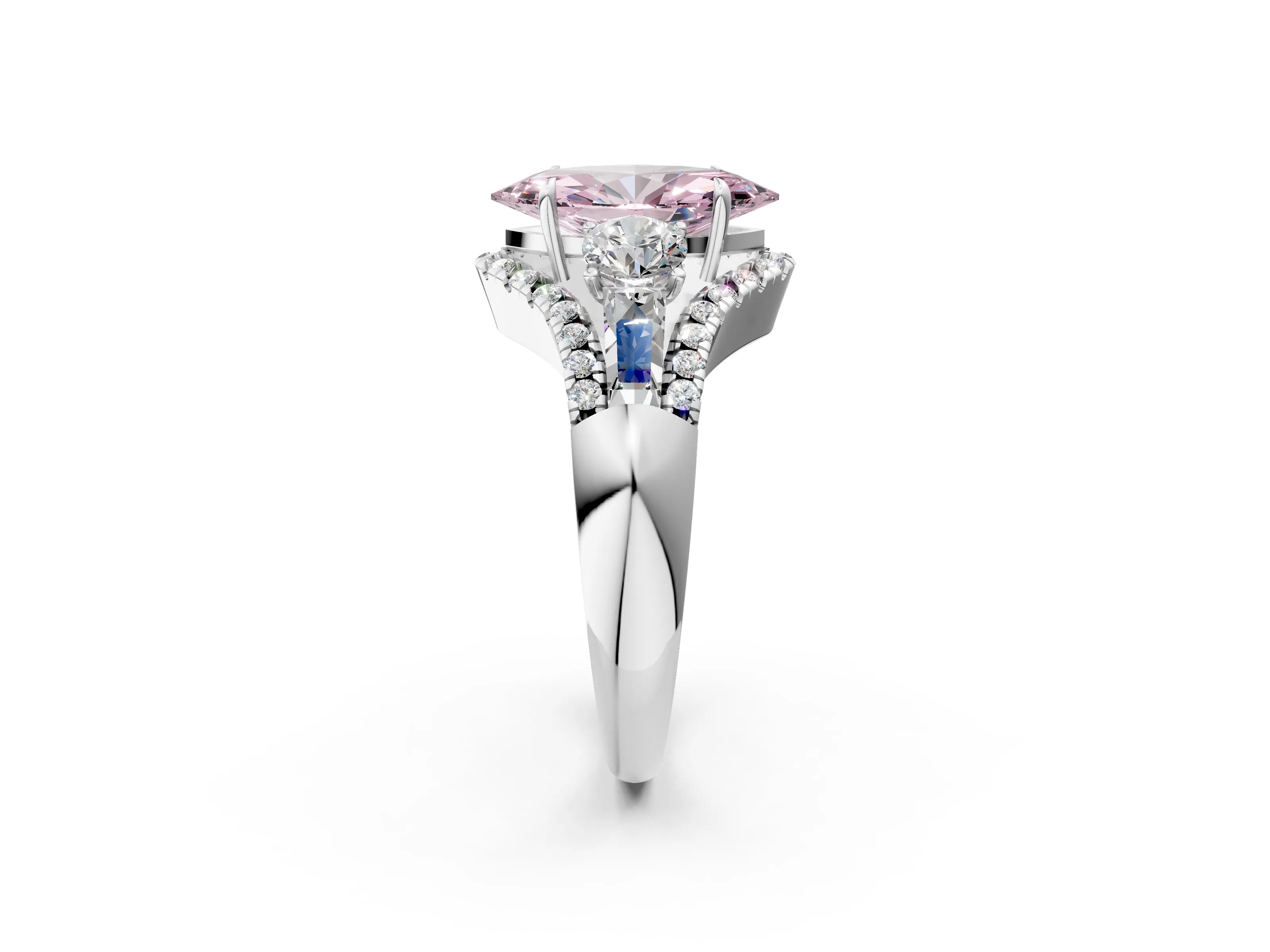 White gold Three-Stone Fancy Pink Marquise Cut Diamond Engagement Ring with Pave Band and Prong Setting_14