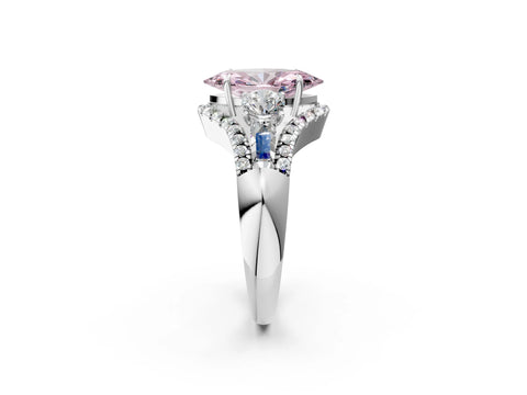 White gold Three-Stone Fancy Pink Marquise Cut Diamond Engagement Ring with Pave Band and Prong Setting_14