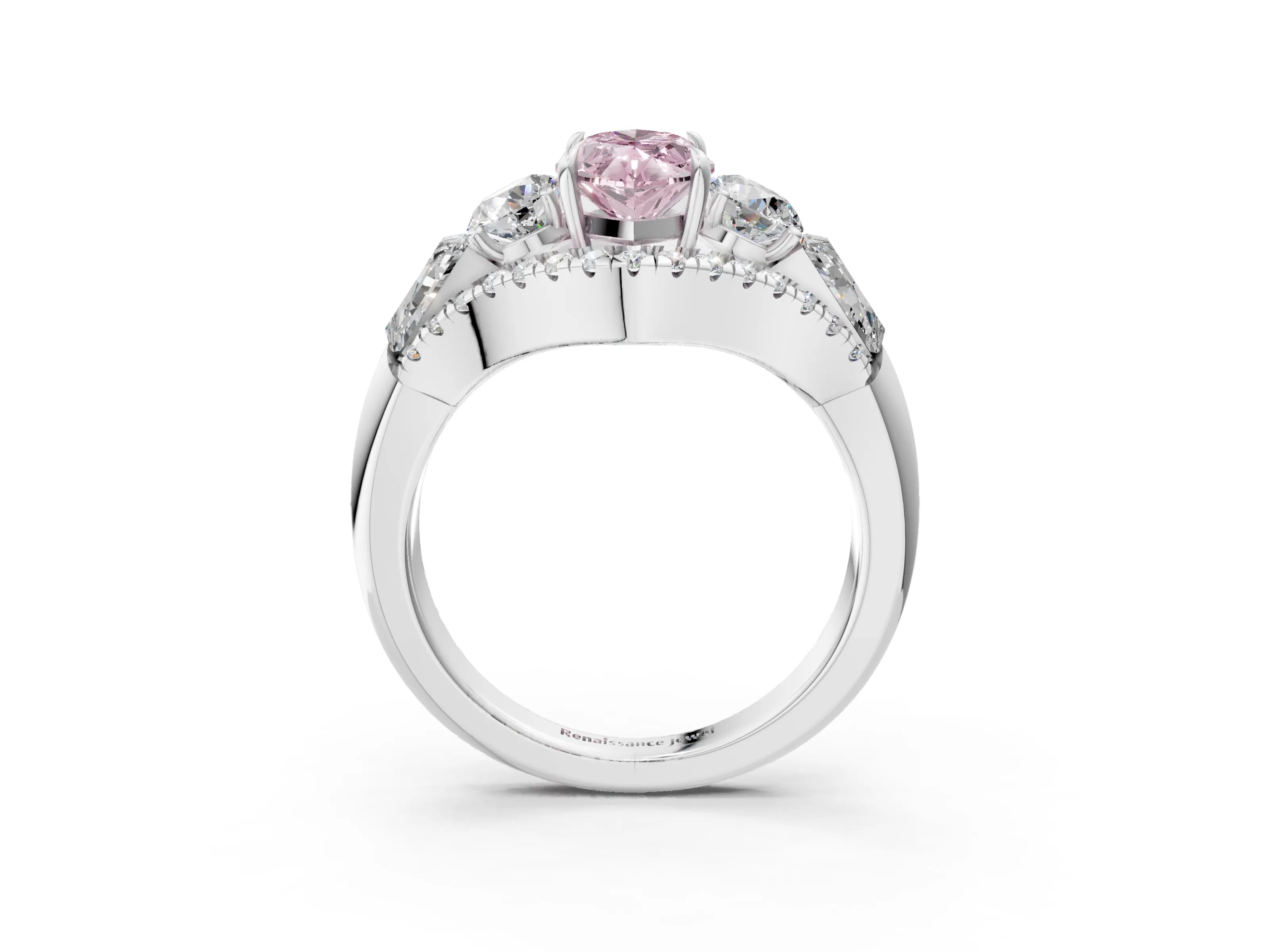 White gold Three-Stone Fancy Pink Marquise Cut Diamond Engagement Ring with Pave Band and Prong Setting_15