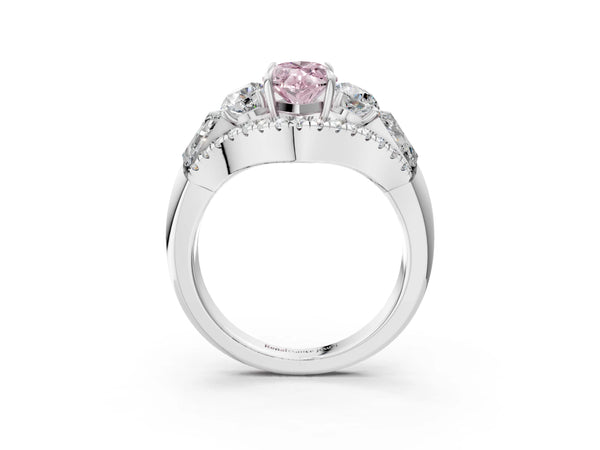 White gold Three-Stone Fancy Pink Marquise Cut Diamond Engagement Ring with Pave Band and Prong Setting