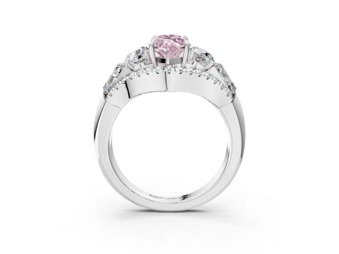 White gold Three-Stone Fancy Pink Marquise Cut Diamond Engagement Ring with Pave Band and Prong Setting_15