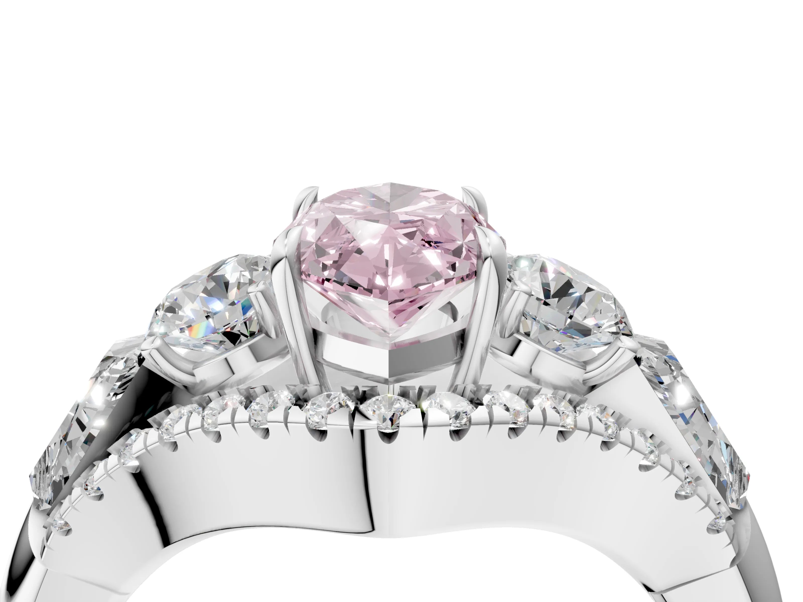 White gold Three-Stone Fancy Pink Marquise Cut Diamond Engagement Ring with Pave Band and Prong Setting_16