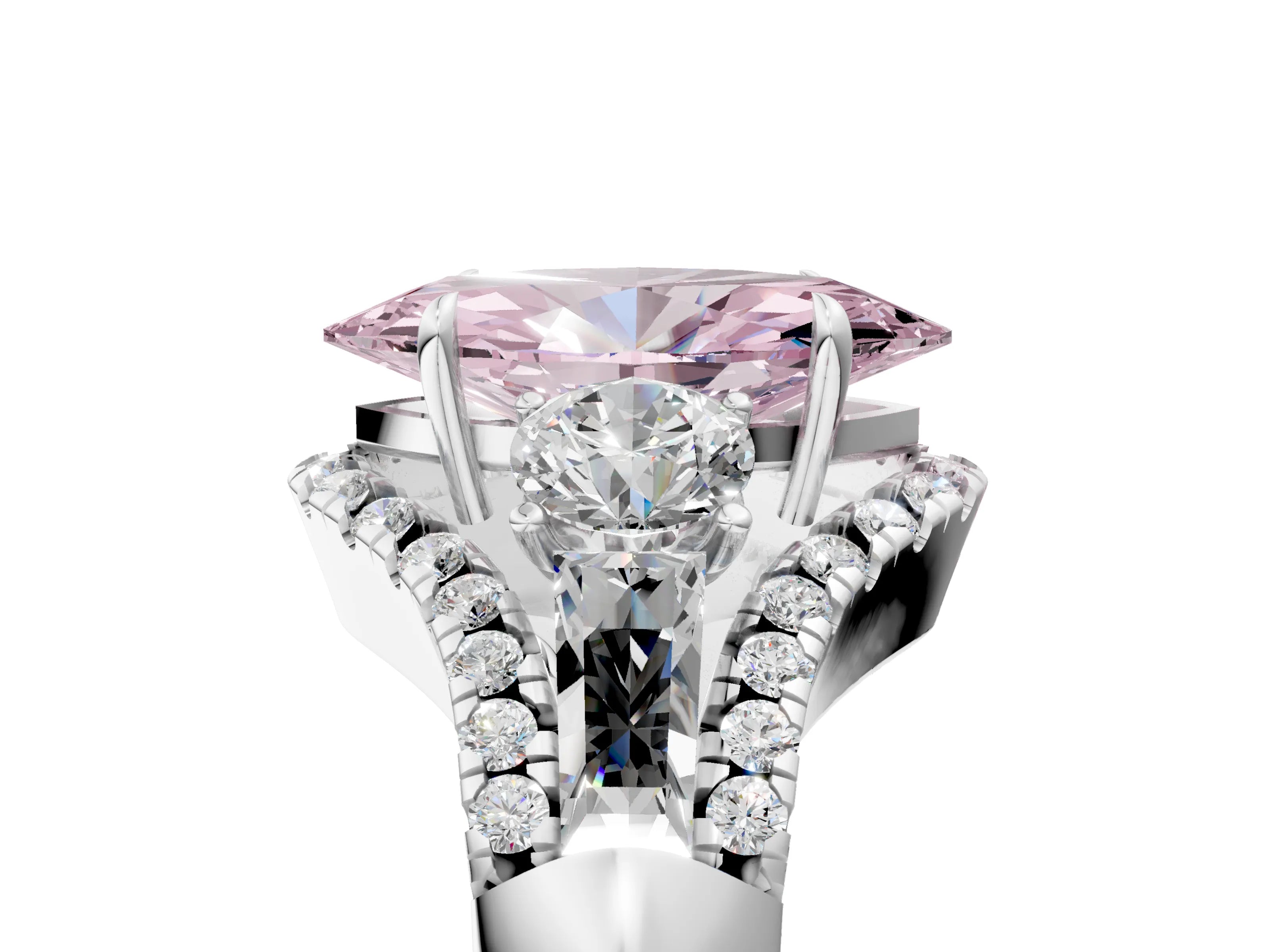 White gold Three-Stone Fancy Pink Marquise Cut Diamond Engagement Ring with Pave Band and Prong Setting_17