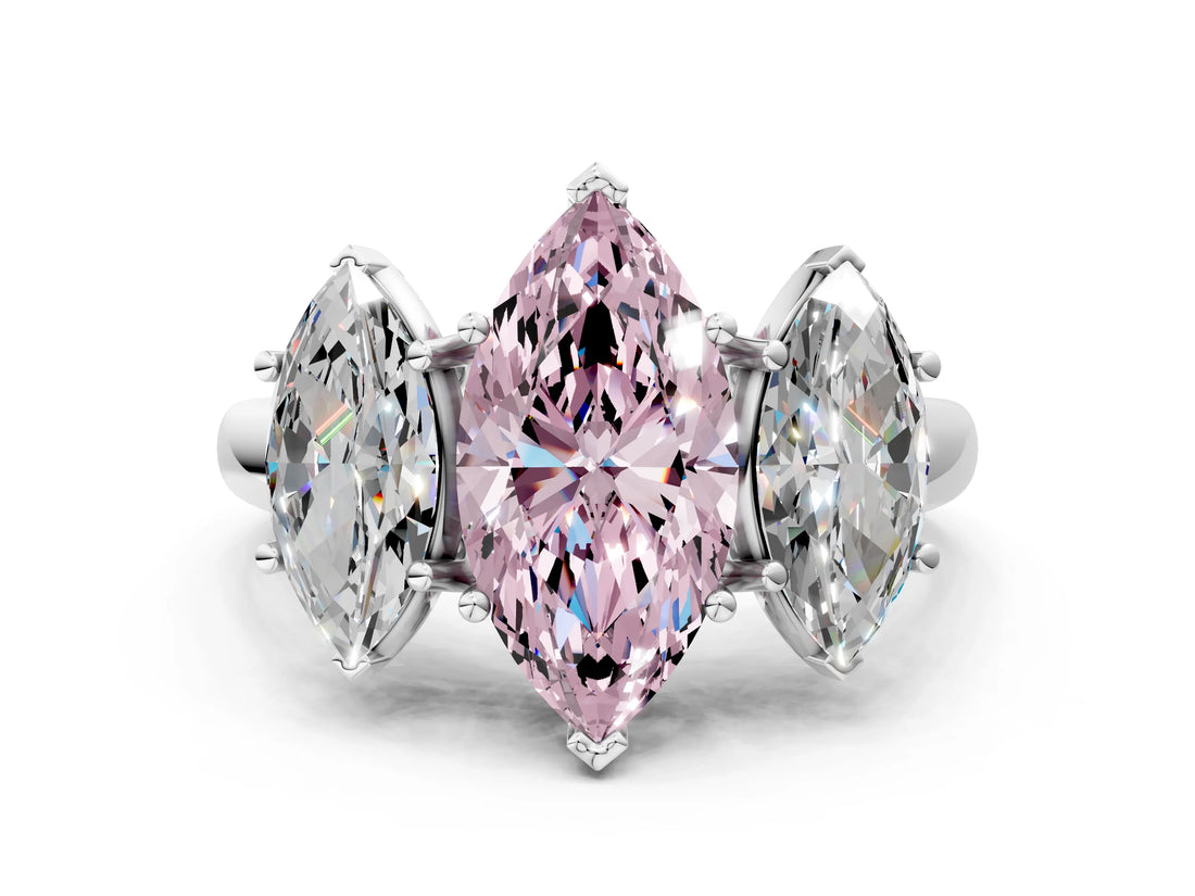 White gold Three-Stone Fancy Pink Marquise Cut Diamond Engagement Ring with Prong Setting_15