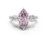 10K White Gold Three-Stone 2.01 Carat Pink VS1 Marquise Diamond Pavé Band with Four-Prong Setting