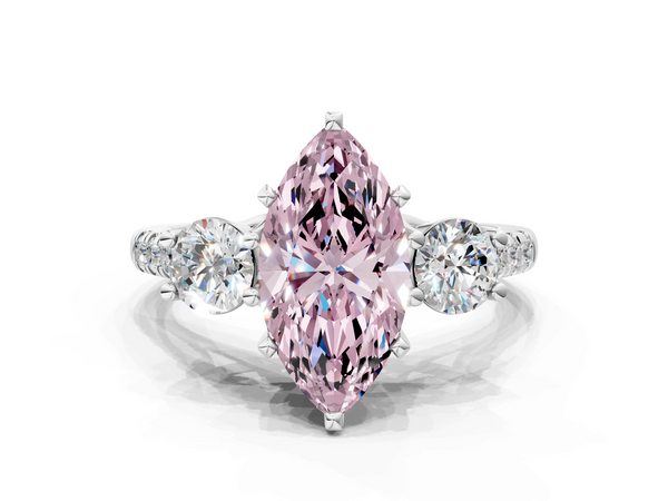 White gold Three-Stone Fancy Pink Marquise Cut Diamond Pavé Band with Four-Prong Setting