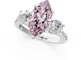 10K White Gold Three-Stone 2.01 Carat Pink VS1 Marquise Diamond Pavé Band with Four-Prong Setting