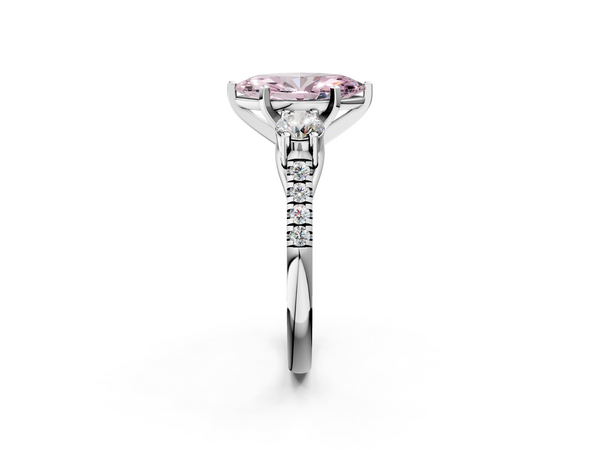 White gold Three-Stone Fancy Pink Marquise Cut Diamond Pavé Band with Four-Prong Setting