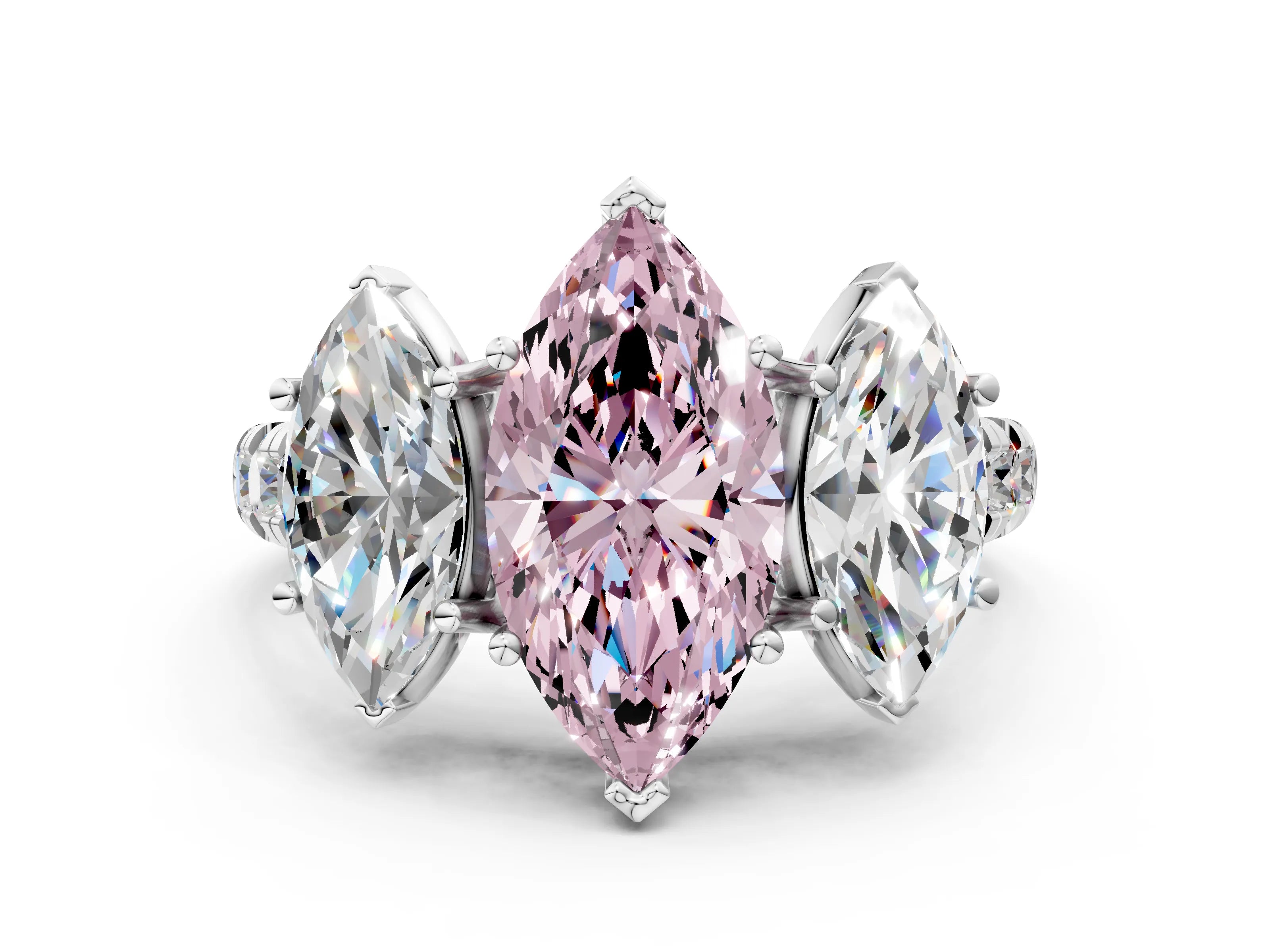 White gold Three-Stone Fancy Pink Marquise Cut Diamond Pavé Band with Prong Setting_12