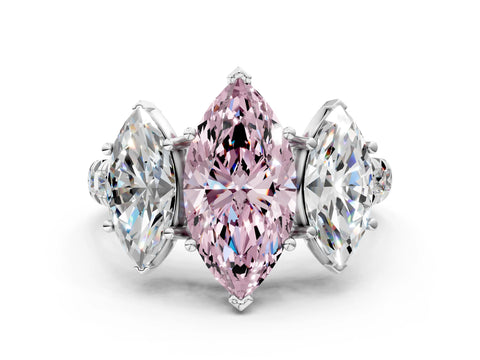 White gold Three-Stone Fancy Pink Marquise Cut Diamond Pavé Band with Prong Setting_12