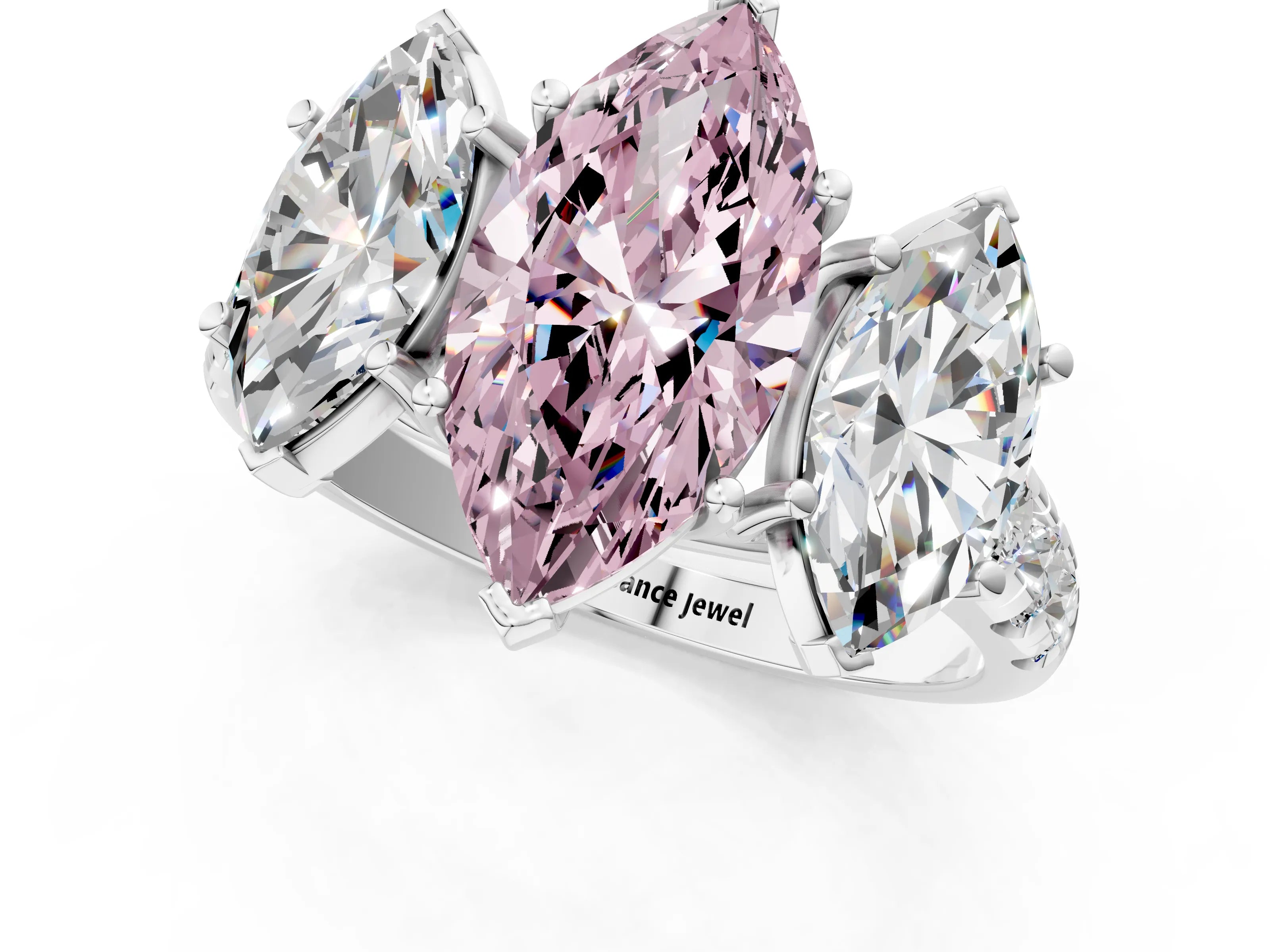 White gold Three-Stone Fancy Pink Marquise Cut Diamond Pavé Band with Prong Setting_13