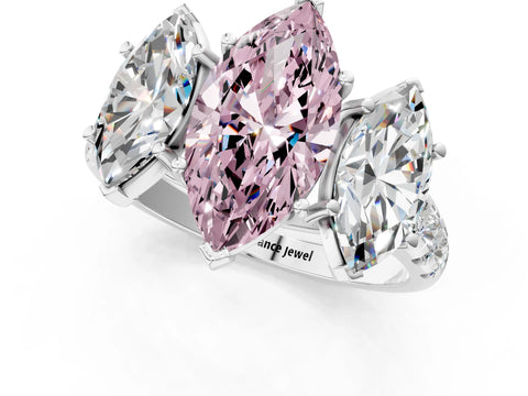 White gold Three-Stone Fancy Pink Marquise Cut Diamond Pavé Band with Prong Setting_13