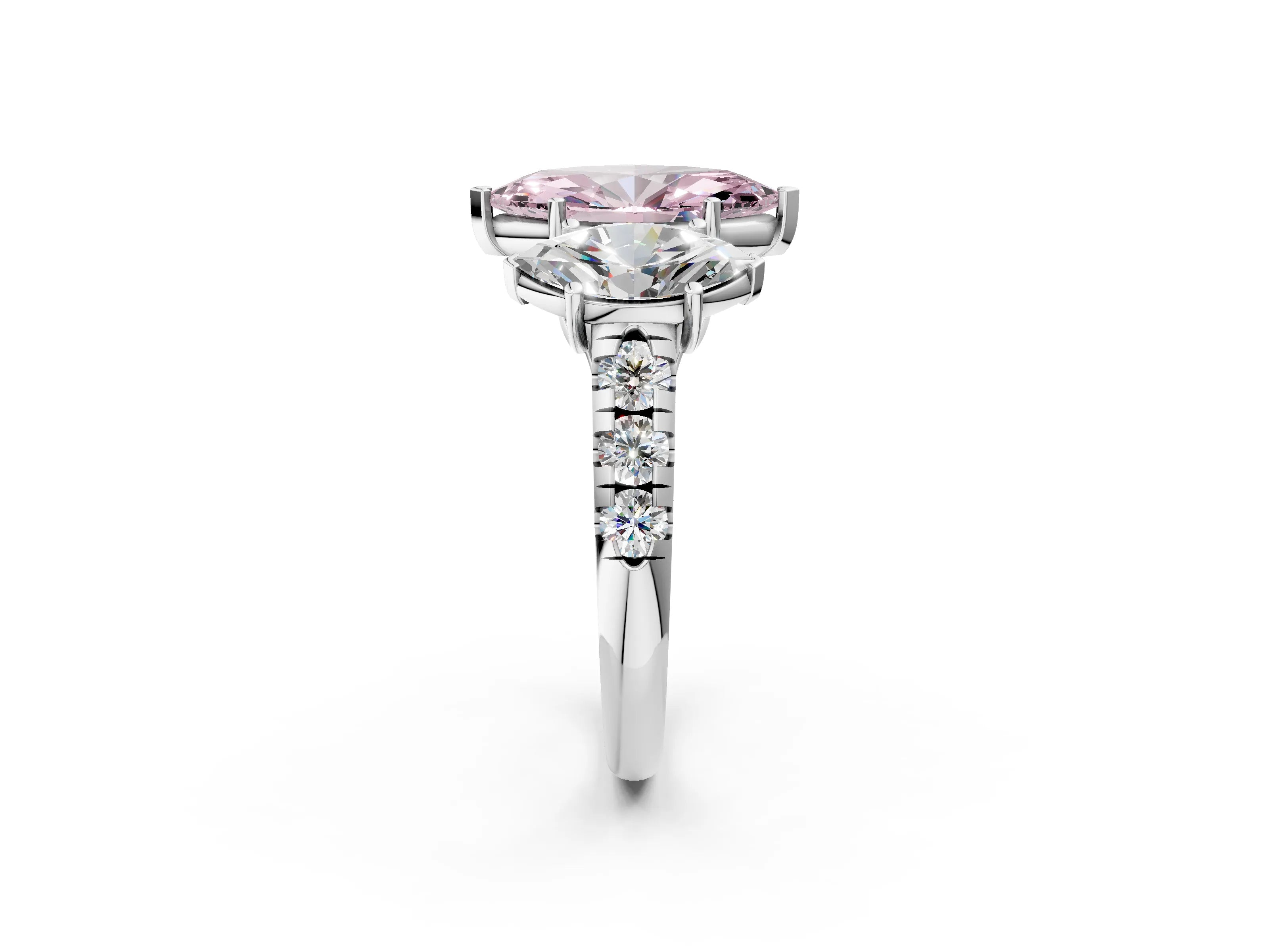 White gold Three-Stone Fancy Pink Marquise Cut Diamond Pavé Band with Prong Setting_14