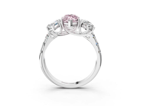 White gold Three-Stone Fancy Pink Marquise Cut Diamond Pavé Band with Prong Setting_15
