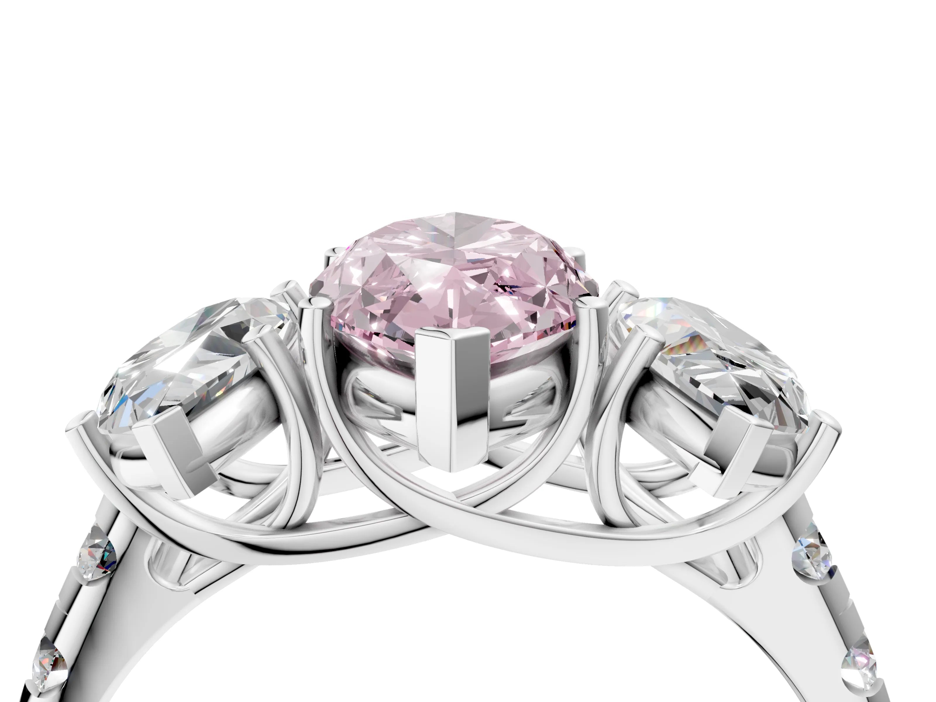 White gold Three-Stone Fancy Pink Marquise Cut Diamond Pavé Band with Prong Setting_16