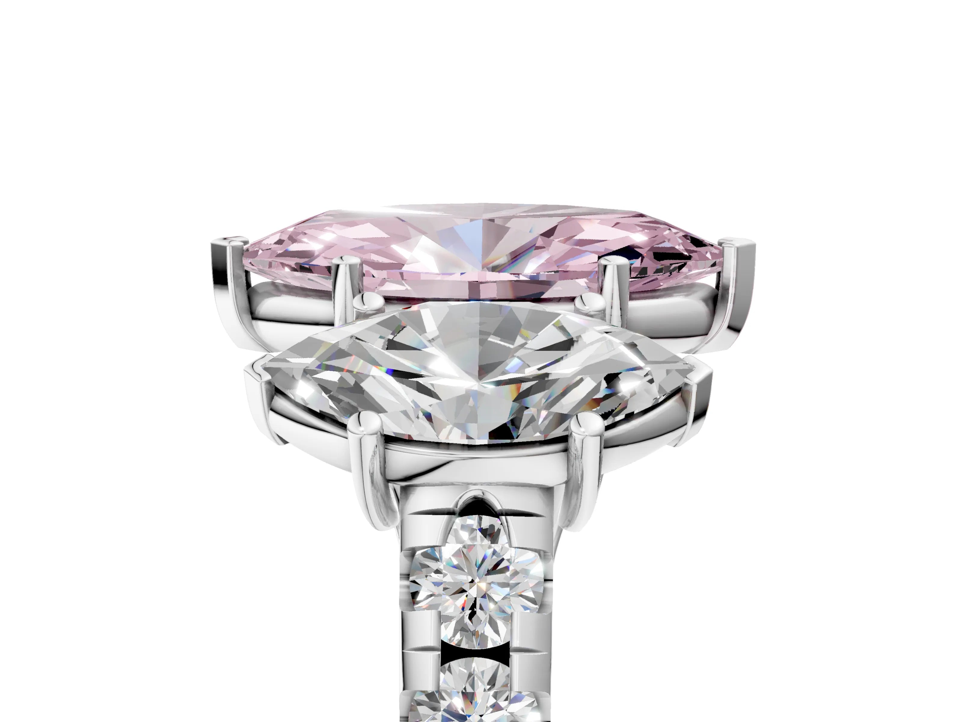 White gold Three-Stone Fancy Pink Marquise Cut Diamond Pavé Band with Prong Setting_17