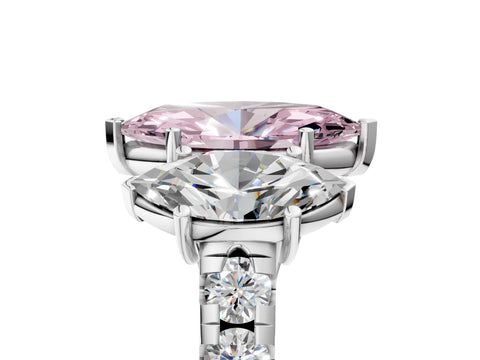 White gold Three-Stone Fancy Pink Marquise Cut Diamond Pavé Band with Prong Setting_17