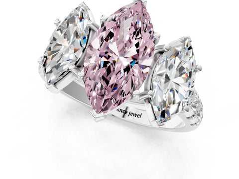 White gold Three-Stone Fancy Pink Marquise Cut Diamond Pavé Band with Prong Setting_1