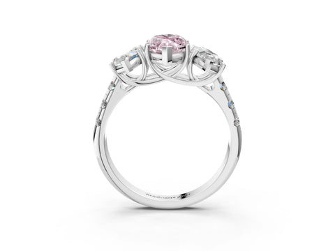 White gold Three-Stone Fancy Pink Marquise Cut Diamond Pavé Band with Prong Setting_3