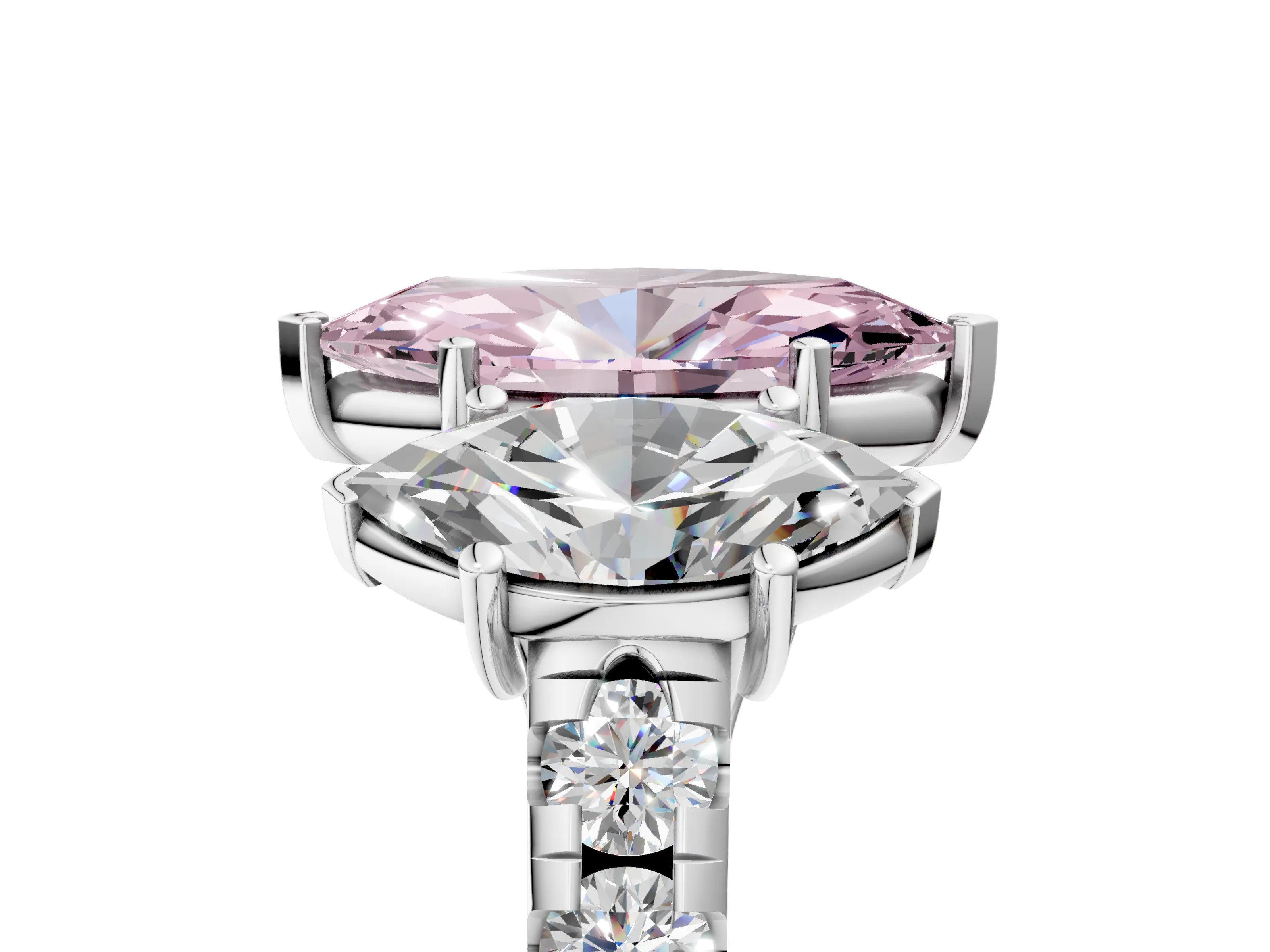 White gold Three-Stone Fancy Pink Marquise Cut Diamond Pavé Band with Prong Setting_5