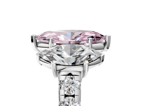 White gold Three-Stone Fancy Pink Marquise Cut Diamond Pavé Band with Prong Setting_5