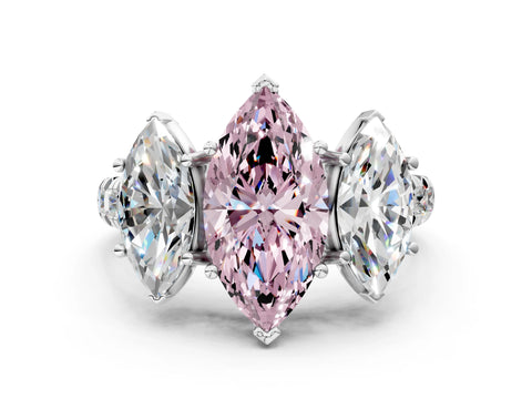 White gold Three-Stone Fancy Pink Marquise Cut Diamond Pavé Band with Prong Setting