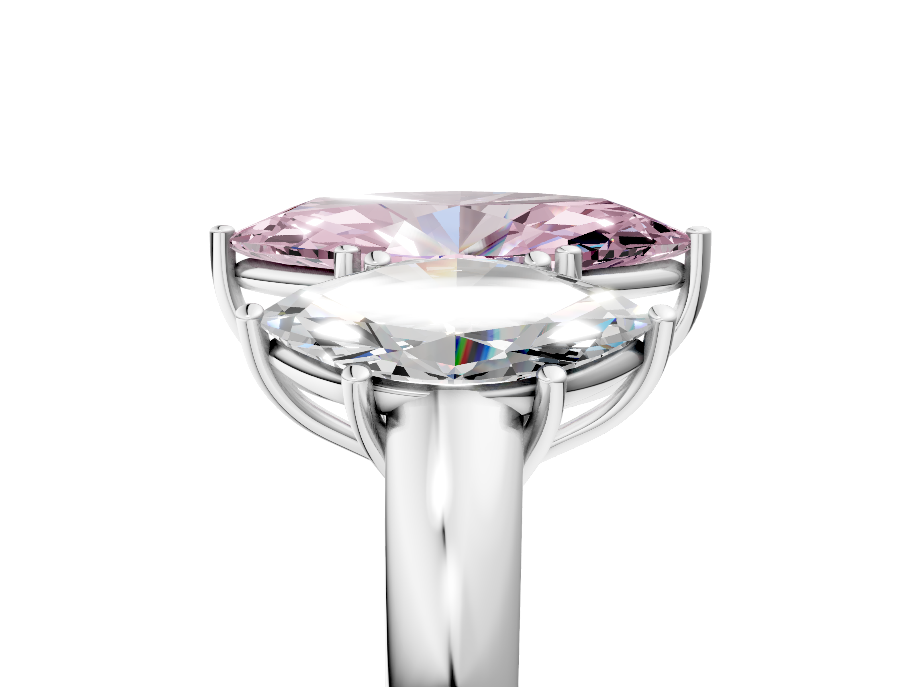 White gold Three-Stone Fancy Pink Marquise  Cut Diamond Ring with Channel-Set Band and Four-Prong Setting_49