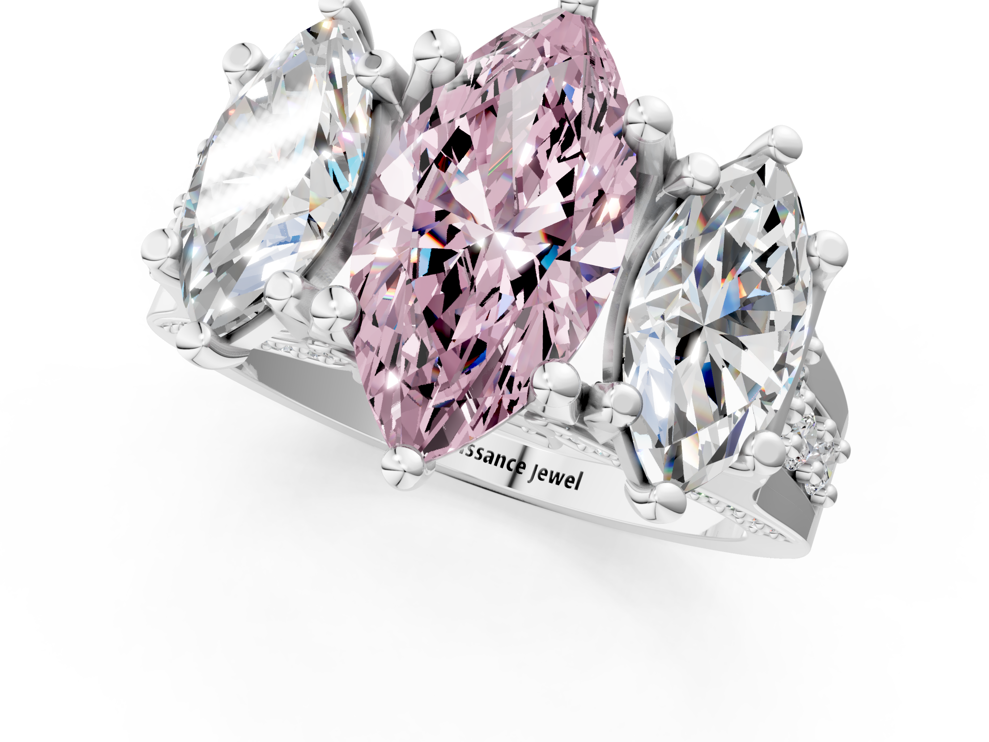 White gold Three-Stone Fancy Pink Marquise  Cut Diamond Ring with Channel-Set Band and Four-Prong Setting_50