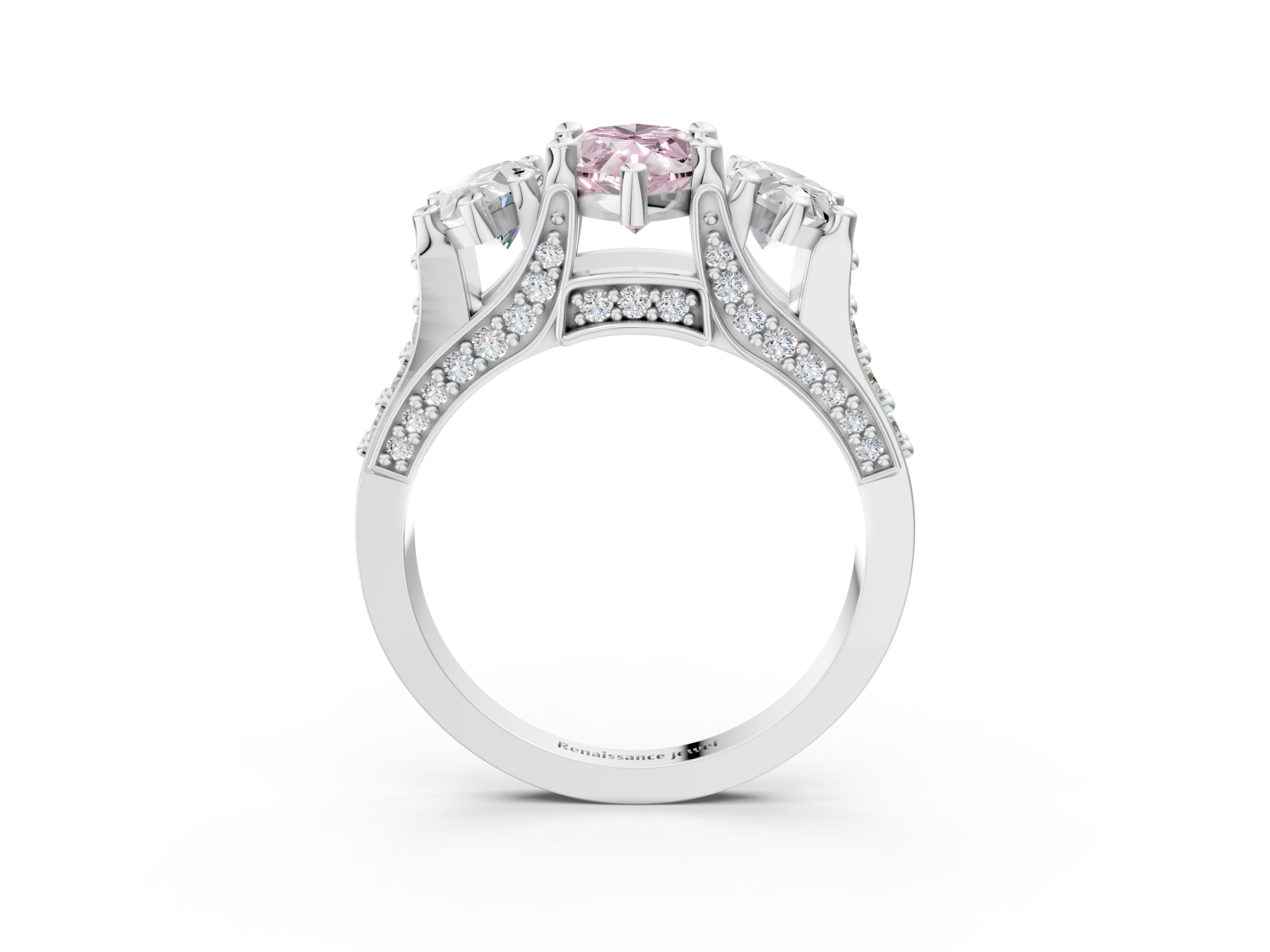White gold Three-Stone Fancy Pink Marquise  Cut Diamond Ring with Channel-Set Band and Four-Prong Setting_52